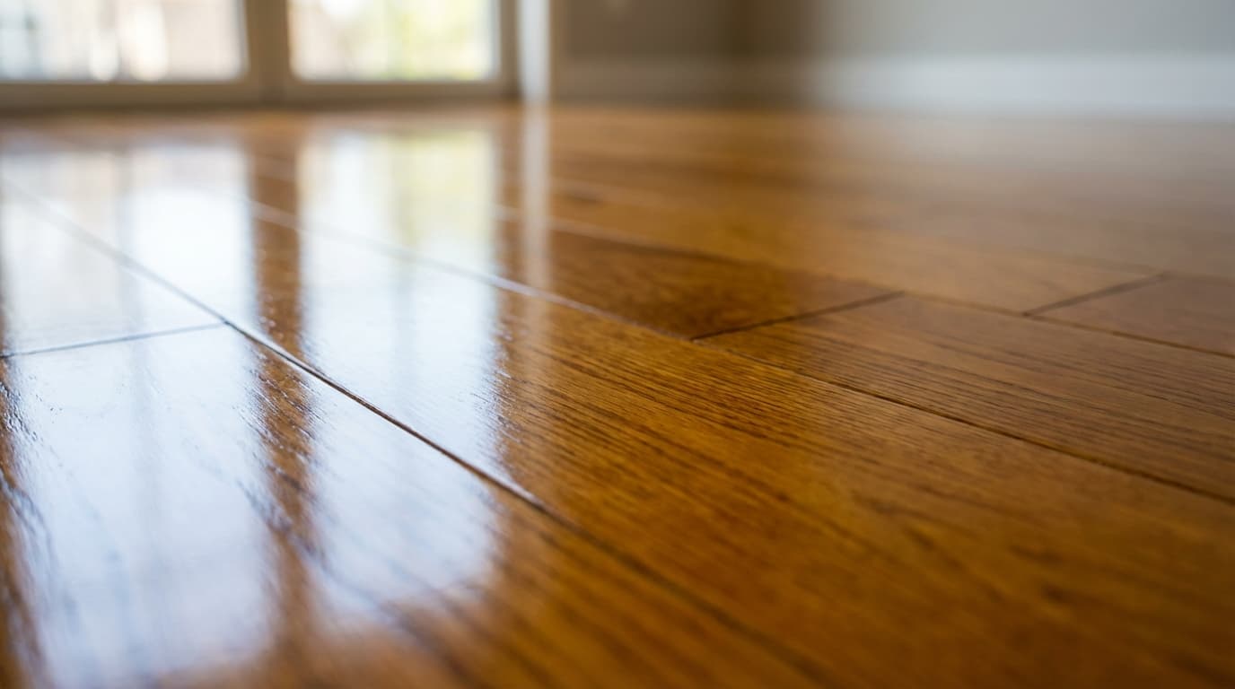 Recoated wood floor with fresh finish